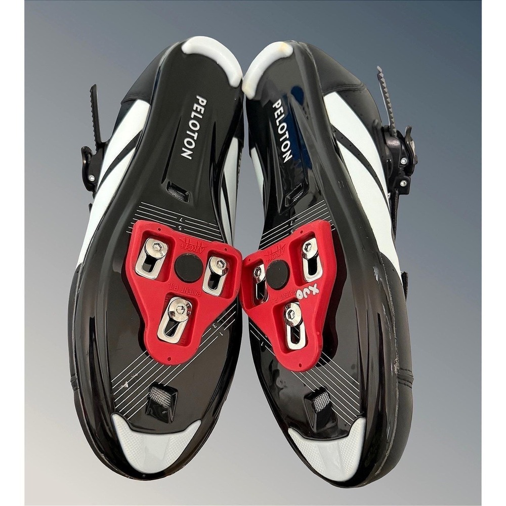 Peloton Cycling Shoes Mens US Size 12 Black Red White PL-SH-02 EU 46 With Cleats - Picture 7 of 16